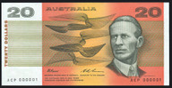 Australia - 20 Dollars - Fraser/Evans - R415 - Serial Number 1 - ACP000001 - Unc