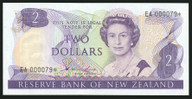 New Zealand - $2 Star Note - Hardie - Low Serial - EA000079*  - Unc