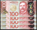 New Zealand - $100 - Orr - First Prefix - 4 Consecutive - AA18492051 - 54 - Unc