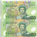 New Zealand - 1999 - $20 Uncut Polymer Pair with Printers Selvedge In Cylinder