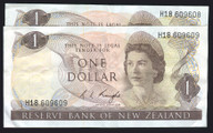 New Zealand - $1 - Knight - Consecutive Pair - H18 609608-609609 - Fine
