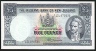 New Zealand - 5 Pounds - Fleming  - Last Prefix - 12L 970535 - aUnc