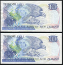 New Zealand - $10 - Russell - Error - Wet Ink Transfers - NMZ630666-67 - EF