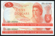 New Zealand - $5 - Fleming - Low First Prefix Pair - 001 000866 - 000867 - aUnc