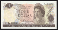 New Zealand - $1 - Wilks - Low First Prefix - 3J 000525 - Unc