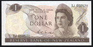 New Zealand - $1 - Wilks - Low First Prefix - 3J 000570 - Unc