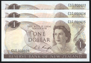 New Zealand - $1 - Knight - 3 Low First Prefix - C10 000603 - 000605 - Unc