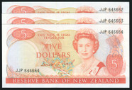 New Zealand - $5 - Brash - Last Prefix Trio - JJP646662 - 646664 - Unc