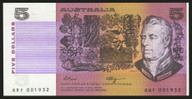 Australia - $5 - Fraser / Higgins - First Prefix - QDF001932 - Unc