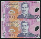 New Zealand - 1999 - $50 Uncut Polymer Pair - AA Prefix - Presentation Folder