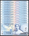 New Zealand - $10 - Wheeler - AA AB Matched Serials - AA13 AB13 352831 - 352835 - Unc