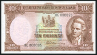 New Zealand - 10 Shillings - Fleming - Low Serial - 8C 000095 - Unc