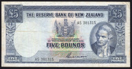 New Zealand - 5 Pounds - Wilson - Last Prefix - A5 381315 - Fine
