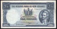 New Zealand - 5 Pounds - Hanna - Last Prefix - 8/V 366343 - Fine