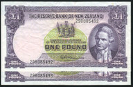 New Zealand - 1 Pound - Fleming - Consecutive Pair - 298 085492 - 085493 - VF