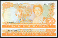 New Zealand - 50 Dollars - Hardie - Low Serial Pair - XAA 000697 - 000698 - aUnc
