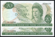 New Zealand - 20 Dollars - Fleming - Low Serial Pair - AA 000188 - 000188 - aUnc