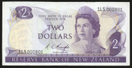 New Zealand - 2 Dollars - Knight - First Prefix - Low Serial - 1L5 000801 - gEF