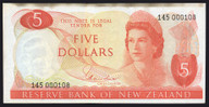 New Zealand - 5 Dollars - Hardie - First Prefix - Low Serial - 145 000108 - VF