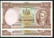 New Zealand - 10 Shillings - Fleming - Consecutive Pair - 9B 434921 - 434922 - gEF