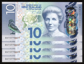 New Zealand - $10 - 4 Consecutive Baknotes - Wheeler - BA15 770001 - BA15 770004