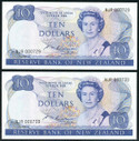 New Zealand - $10 Consecutive Pair - Russell  - First Prefix - NJR000729 - 730