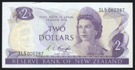 New Zealand - 2 Dollars - Knight - 1L5 000387 - First Prefix - Low Serial - EF