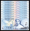 New Zealand - $10 - Wheeler - AA AB Matched Serials - AA13 AB13 352831 - 352834 - Unc