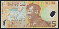 New Zealand - 5 Dollars - Bollard - AA07 000049 - First Prefix - Low Serial - Unc