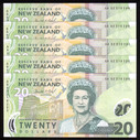 New Zealand - 20 Dollars - Brash - AA02 216249-53 - First Prefix - 5 Consecutive - Unc