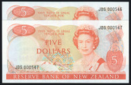 New Zealand - $5 - Russell - JDS000546-547 - Low Serial Pair - Unc