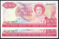 New Zealand - $100 - Russell - YAB000629-630 - Consecutive Pair - First Prefix - Unc