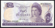 New Zealand - $2 - Wilks - 0E0 000395 - First Prefix - Unc