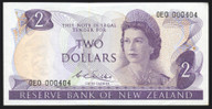New Zealand - $2 - Wilks - 0E0 000404 - First Prefix - aUnc