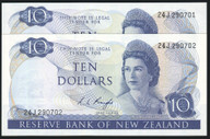 New Zealand - $10 - Knight - 24J 290701-702 - Consecutive Pair - Unc