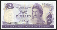 New Zealand - $2 - Knight - 1L5 000467 - First Prefix - Low Serial - Unc