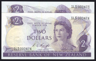 New Zealand - $2 - Knight - 1L5 000473-474 - Consecutive Pair - Low Serial - Unc