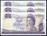 New Zealand - $2 - Knight - Y92 283042*-44* Consecutive Trio - Star Note - Unc
