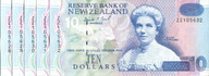 New Zealand - $10 - 5 Consecutive Star Notes - Brash - ZZ105628 - ZZ105632