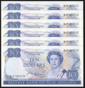 New Zealand - $10 - Russell - NJR000513-518 - First Prefix - 6 Consecutive - Unc