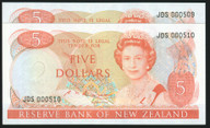 New Zealand - $5 - Russell - JDS000509-510 - First Prefix - Consecutive Pair - Unc