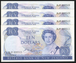 New Zealand - $10 - Russell - NJR000508-511 - First Prefix - 4 Consecutive - Unc