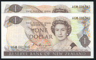New Zealand - $1 - Russell - AGW001345-1446 - Consecutive Pair - First Prefix - Unc