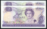 New Zealand - $2 - Russell - EHG000763-764 - First Prefix - Low Consecutive Pair - Unc