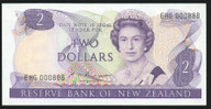 New Zealand - $2 - Russell - EHG000888 - First Prefix - Low Serial - Unc
