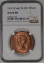 New Zealand - 1964 - Penny - NGC MS64 RD