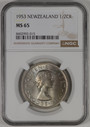 New Zealand - 1953 - Half Crown - NGC MS65