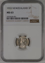 New Zealand - 1933 - Threepence - NGC MS63