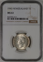 New Zealand - 1943 - Shilling - NGC MS61