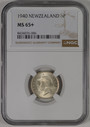 New Zealand - 1940 - Sixpence - NGC MS65+